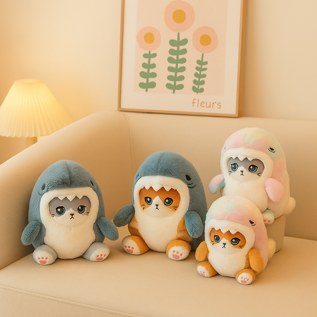 Peluche Requin & Chat Kawaii 20 cm - Cadeau Doux et Original pour Noël