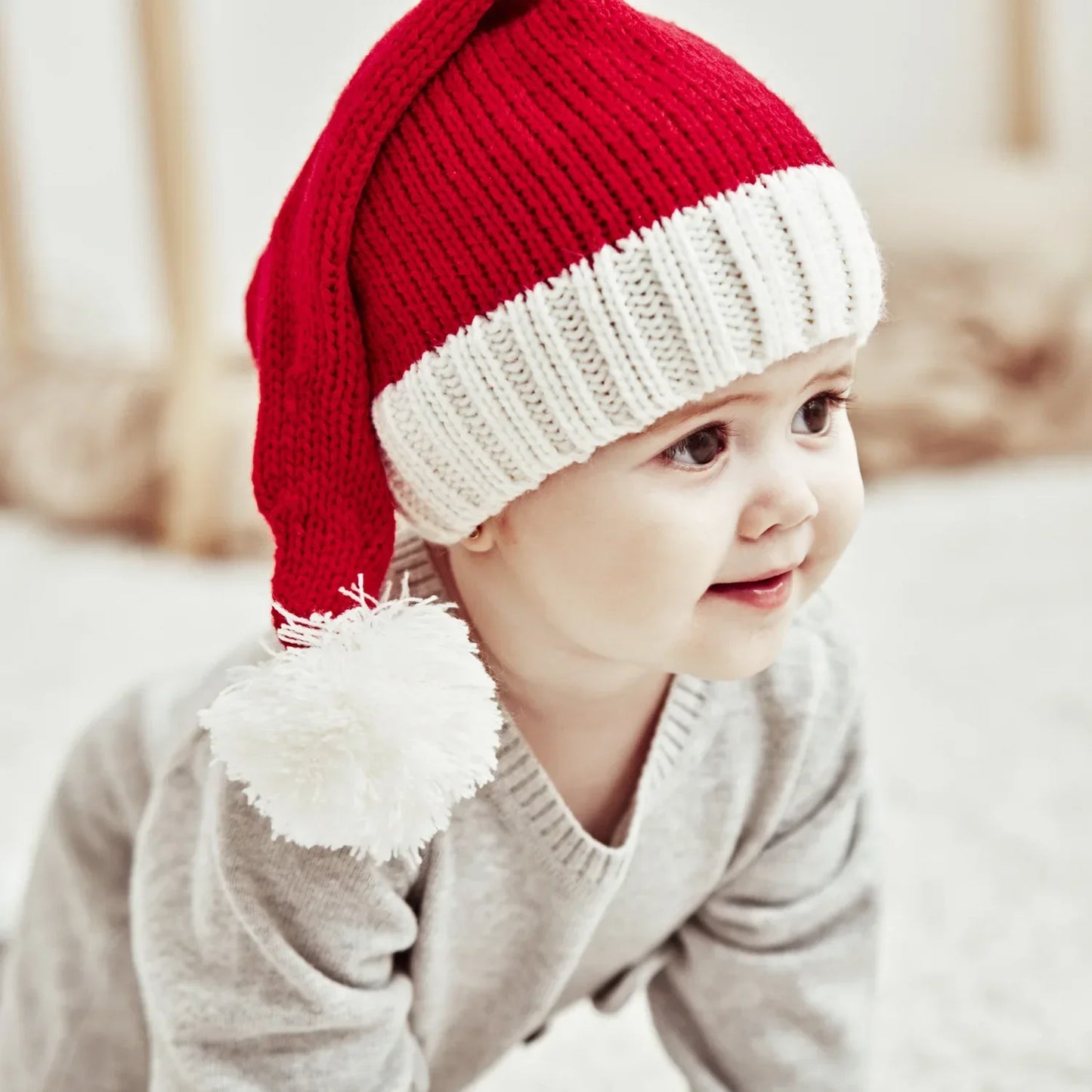 Bonnet de père Noël doux à pompon - Taille enfant & adulte