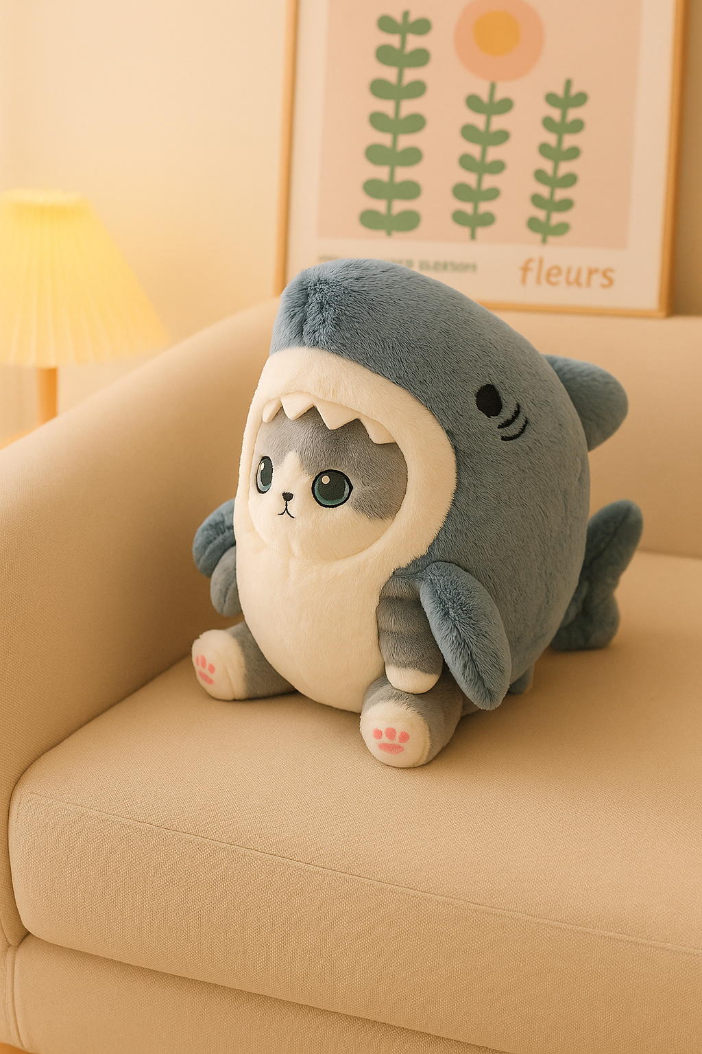 Peluche Requin & Chat Kawaii 20 cm - Cadeau Doux et Original pour Noël