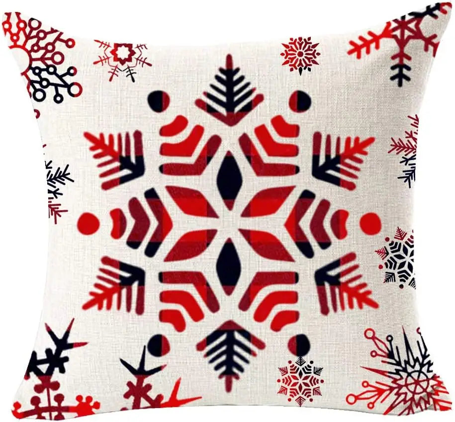 Housse de coussin de noël 45x45cm - Motifs Renne, Sapin & Flocons