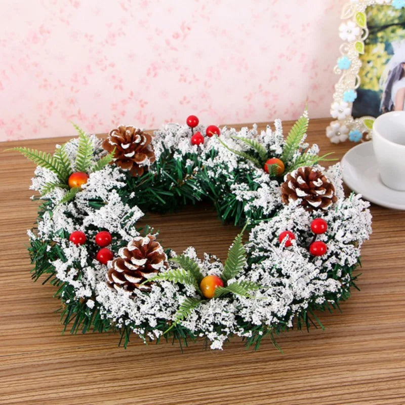 Couronne de Noël Enneigée 30 cm - Décoration de Porte et Mur Festive