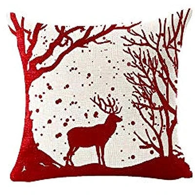 Housse de coussin de noël 45x45cm - Motifs Renne, Sapin & Flocons